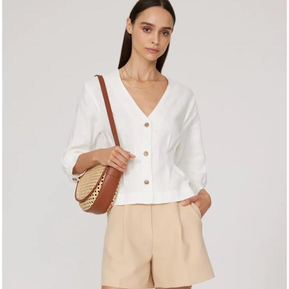 DL1961 Blouse Womens X Small White Audrey V Neck Button Up Linen - Picture 4 of 15